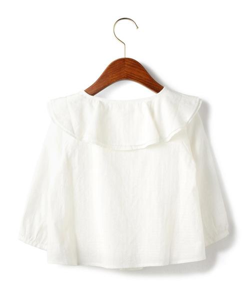 green label relaxing（グリーンレーベルリラクシング）の「フリルブラウス ドビー7分丈◆（シャツ/ブラウス・キッズ・ホワイト・105/125/115）」の5枚目の写真