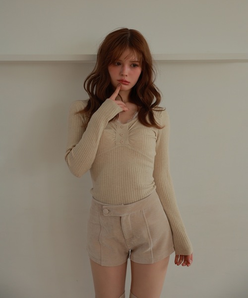 lace gather lara knit tops/レースギャザーララニットトップス（ニット/セーター）｜M DOLLY（エムドリー）のファッション通販 - ZOZOTOWN