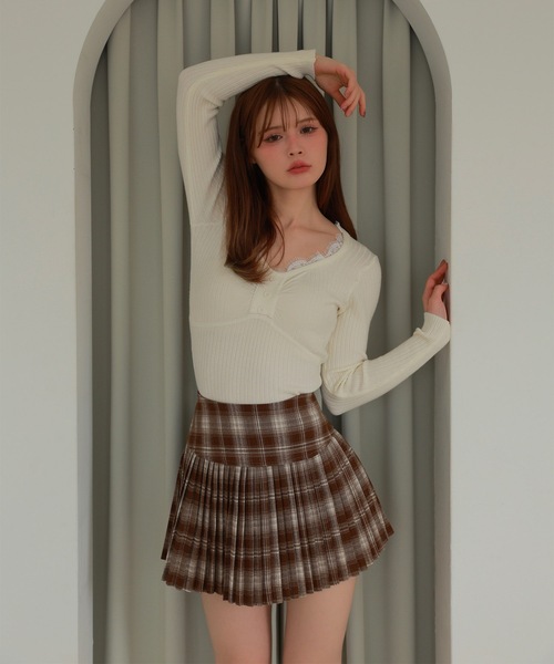 lace gather lara knit tops/レースギャザーララニットトップス（ニット/セーター）｜M DOLLY（エムドリー）のファッション通販 - ZOZOTOWN