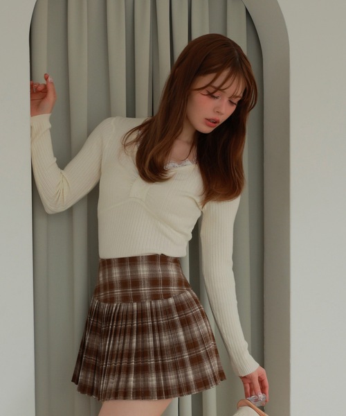 lace gather lara knit tops/レースギャザーララニットトップス（ニット/セーター）｜M DOLLY（エムドリー）のファッション通販 - ZOZOTOWN