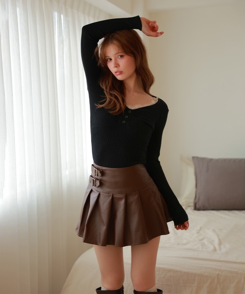 lace gather lara knit tops/レースギャザーララニットトップス（ニット/セーター）｜M DOLLY（エムドリー）のファッション通販 - ZOZOTOWN