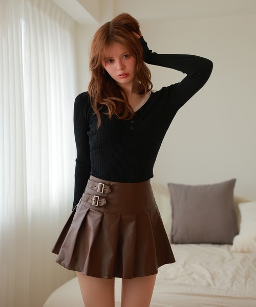 lace gather lara knit tops/レースギャザーララニットトップス（ニット/セーター）｜M DOLLY（エムドリー）のファッション通販 - ZOZOTOWN