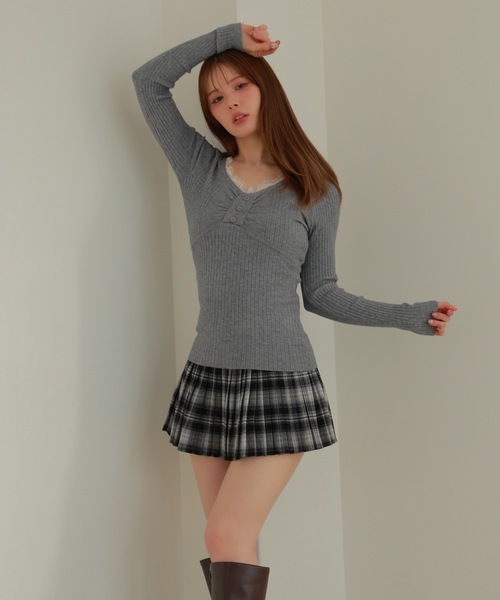 lace gather lara knit tops/レースギャザーララニットトップス（ニット/セーター）｜M DOLLY（エムドリー）のファッション通販 - ZOZOTOWN