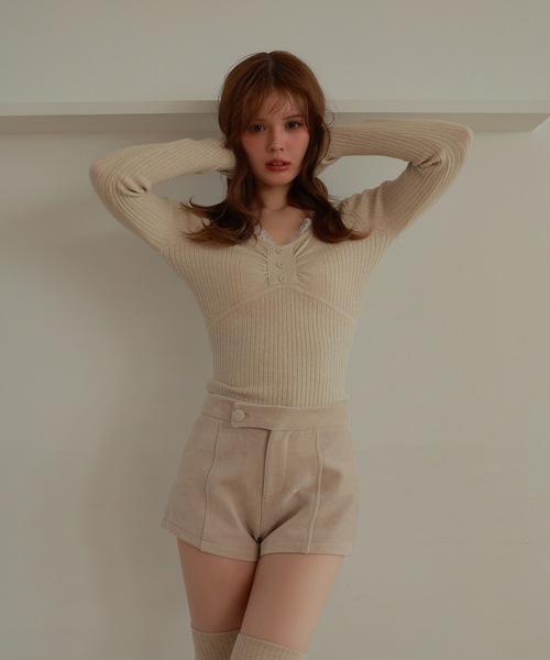 lace gather lara knit tops/レースギャザーララニットトップス（ニット/セーター）｜M DOLLY（エムドリー）のファッション通販 - ZOZOTOWN