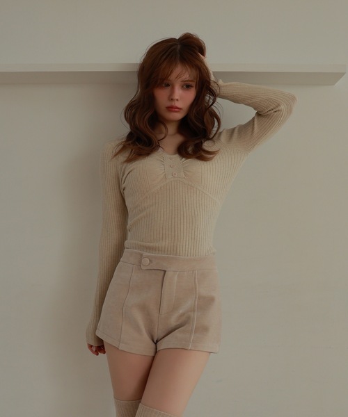 lace gather lara knit tops/レースギャザーララニットトップス（ニット/セーター）｜M DOLLY（エムドリー）のファッション通販 - ZOZOTOWN