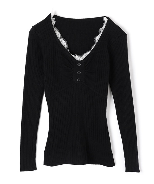 lace gather lara knit tops/レースギャザーララニットトップス（ニット/セーター）｜M DOLLY（エムドリー）のファッション通販 - ZOZOTOWN
