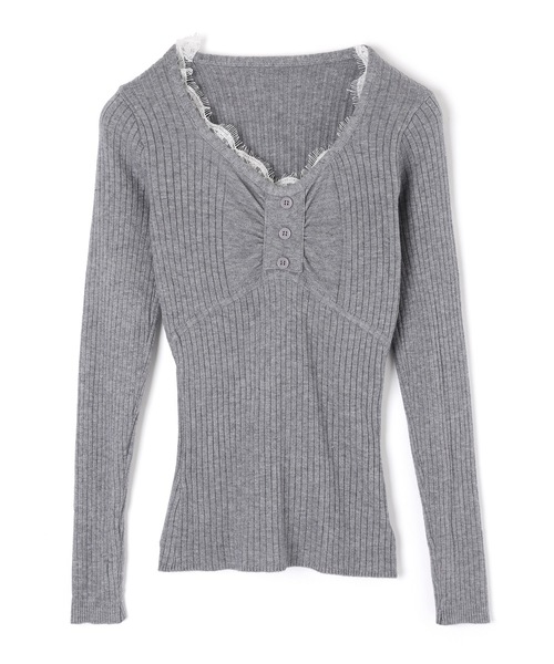 lace gather lara knit tops/レースギャザーララニットトップス（ニット/セーター）｜M DOLLY（エムドリー）のファッション通販 - ZOZOTOWN