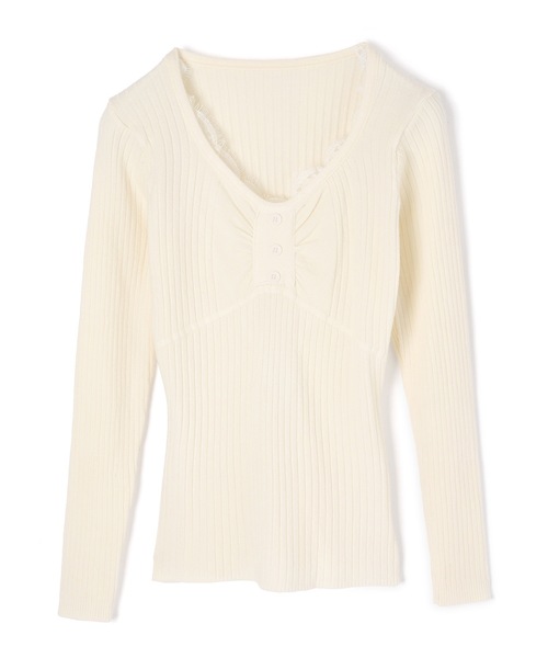 lace gather lara knit tops/レースギャザーララニットトップス（ニット/セーター）｜M DOLLY（エムドリー）のファッション通販 - ZOZOTOWN