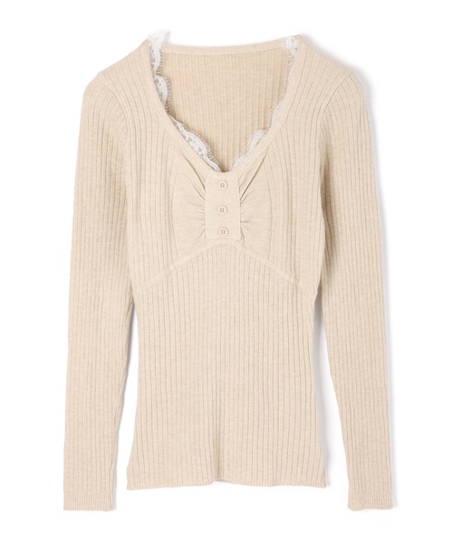 lace gather lara knit tops/レースギャザーララニットトップス（ニット/セーター）｜M DOLLY（エムドリー）のファッション通販 - ZOZOTOWN