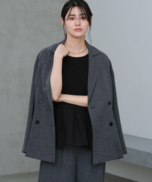 LAKOLE（ラコレ）の「リネンタッチダブルジャケット / 654319（テーラードジャケット・レディース・ライトベージュ/スミクロ/ライトブラウン・LARGE/MEDIUM）」の2枚目の写真