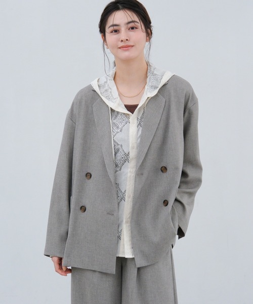 LAKOLE（ラコレ）の「リネンタッチダブルジャケット / 654319（テーラードジャケット・レディース・ライトベージュ/スミクロ/ライトブラウン・LARGE/MEDIUM）」の3枚目の写真