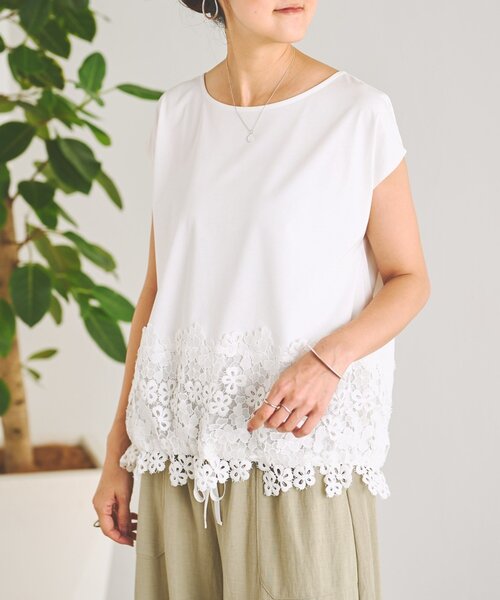 BEARDSLEY(ビアズリー)の「裾レースフレンチTシャツ(Tシャツ/カットソー・レディース・ホワイト/ブラック・FREE)」の9枚目の写真