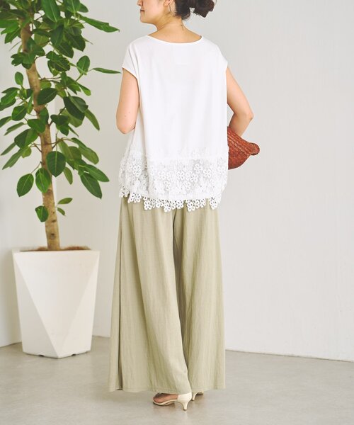 BEARDSLEY(ビアズリー)の「裾レースフレンチTシャツ(Tシャツ/カットソー・レディース・ホワイト/ブラック・FREE)」の7枚目の写真