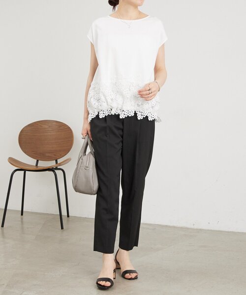 BEARDSLEY(ビアズリー)の「裾レースフレンチTシャツ(Tシャツ/カットソー・レディース・ホワイト/ブラック・FREE)」の4枚目の写真