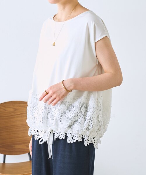 BEARDSLEY(ビアズリー)の「裾レースフレンチTシャツ(Tシャツ/カットソー・レディース・ホワイト/ブラック・FREE)」の13枚目の写真