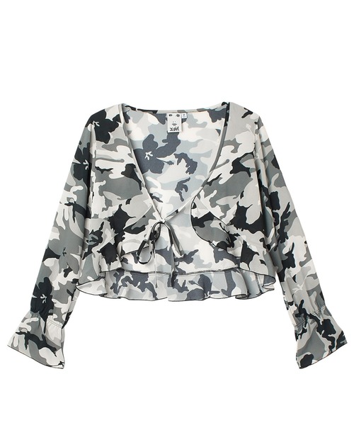 X-girl(エックスガール)の「HIBISCUS CAMOUFLAGE BLOUSE(シャツ/ブラウス・レディース・グレー/カモフラージュ・ONE SIZE)」の15枚目の写真