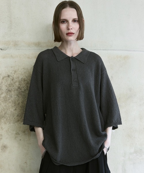 remer（リメール）の「ミックスツイストドライニットポロシャツ / mix twist dry knit polo shirt（ポロシャツ・メンズ・ライトグレー/ブラック/モカ・X-SMALL/LARGE/MEDIUM/SMALL）」の3枚目の写真
