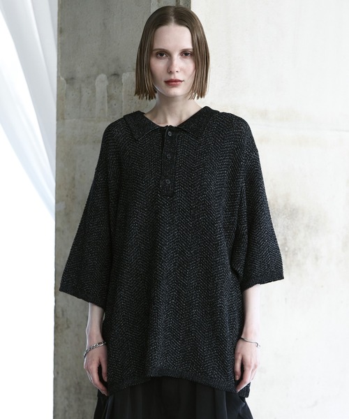 remer（リメール）の「ミックスツイストドライニットポロシャツ / mix twist dry knit polo shirt（ポロシャツ・メンズ・ライトグレー/ブラック/モカ・X-SMALL/LARGE/MEDIUM/SMALL）」の7枚目の写真