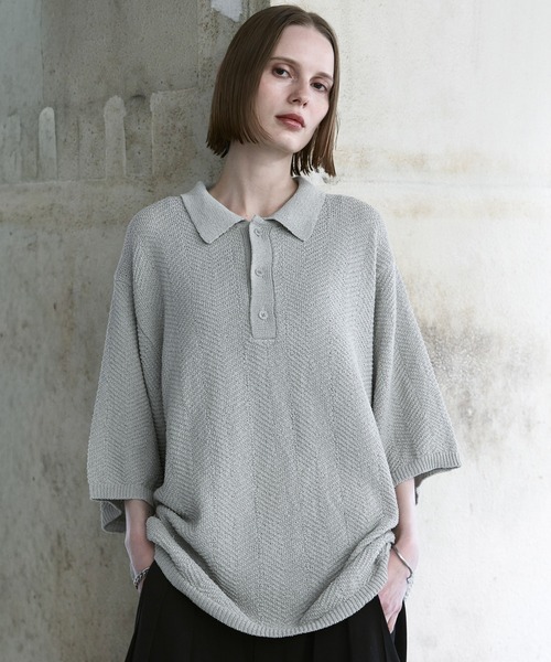 remer（リメール）の「ミックスツイストドライニットポロシャツ / mix twist dry knit polo shirt（ポロシャツ・メンズ・ライトグレー/ブラック/モカ・X-SMALL/LARGE/MEDIUM/SMALL）」の15枚目の写真