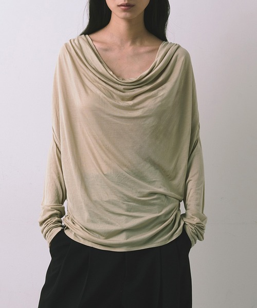 kiehtova(キエトヴァ)の「【kiehtova】AIRY DRAPE SHEER TOPS/エアリードレープシアートップス KTWR62(Tシャツ/カットソー・レディース・ブラック/ホワイト/ベージュ・FREE)」の1枚目の写真
