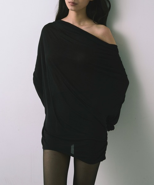 kiehtova(キエトヴァ)の「【kiehtova】AIRY DRAPE SHEER TOPS/エアリードレープシアートップス KTWR62(Tシャツ/カットソー・レディース・ブラック/ホワイト/ベージュ・FREE)」の3枚目の写真