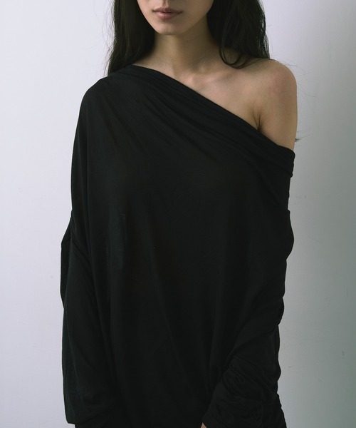 kiehtova(キエトヴァ)の「【kiehtova】AIRY DRAPE SHEER TOPS/エアリードレープシアートップス KTWR62(Tシャツ/カットソー・レディース・ブラック/ホワイト/ベージュ・FREE)」の4枚目の写真