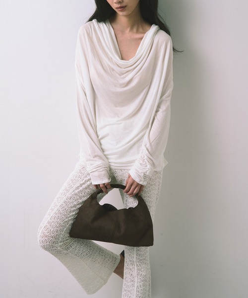 kiehtova(キエトヴァ)の「【kiehtova】AIRY DRAPE SHEER TOPS/エアリードレープシアートップス KTWR62(Tシャツ/カットソー・レディース・ブラック/ホワイト/ベージュ・FREE)」の8枚目の写真