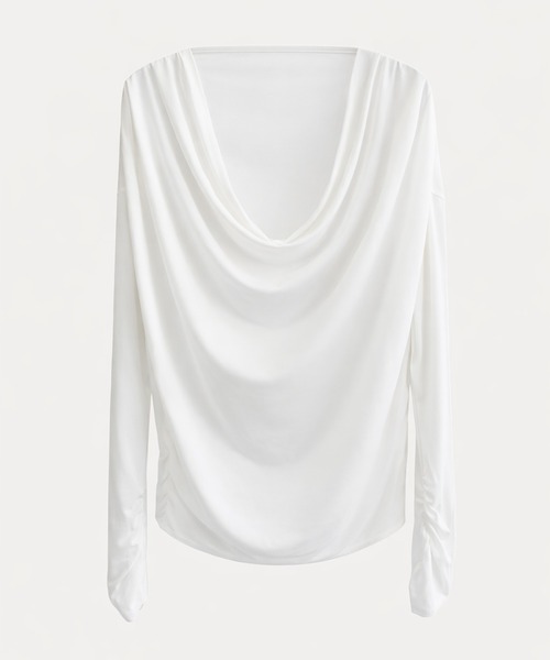 kiehtova(キエトヴァ)の「【kiehtova】AIRY DRAPE SHEER TOPS/エアリードレープシアートップス KTWR62(Tシャツ/カットソー・レディース・ブラック/ホワイト/ベージュ・FREE)」の10枚目の写真