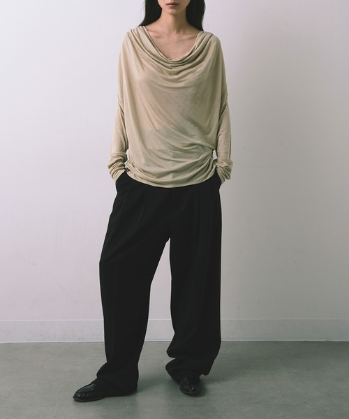 kiehtova(キエトヴァ)の「【kiehtova】AIRY DRAPE SHEER TOPS/エアリードレープシアートップス KTWR62(Tシャツ/カットソー・レディース・ブラック/ホワイト/ベージュ・FREE)」の16枚目の写真