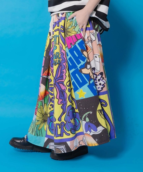 ScoLar（スカラー）の「161641：蝶々とキノコのコラージュ柄スカート（スカート・レディース・アイボリー/パープル・M）」の5枚目の写真