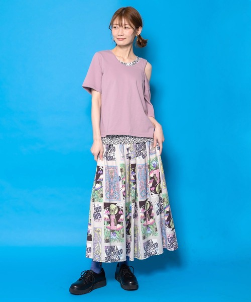 ScoLar（スカラー）の「161641：蝶々とキノコのコラージュ柄スカート（スカート・レディース・アイボリー/パープル・M）」の9枚目の写真