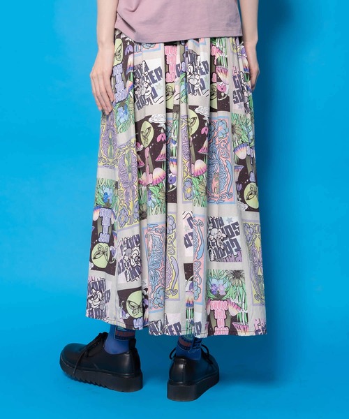 ScoLar（スカラー）の「161641：蝶々とキノコのコラージュ柄スカート（スカート・レディース・アイボリー/パープル・M）」の12枚目の写真