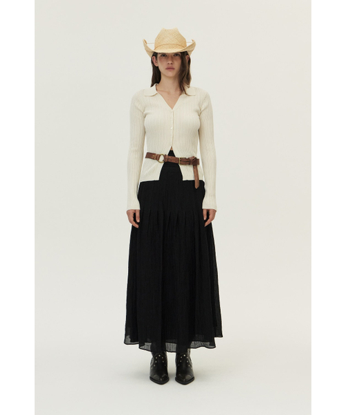 KUME(クメ)の「Ribbed Pleated Collared Cardigan, Ivory(ニット/セーター・レディース・その他・SMALL/MEDIUM/LARGE)」の3枚目の写真