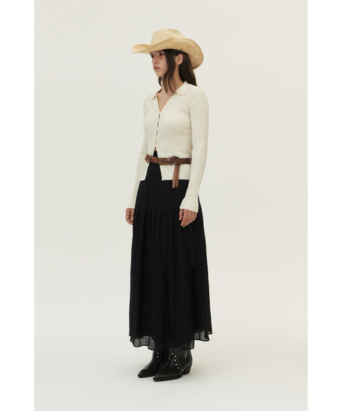 KUME(クメ)の「Ribbed Pleated Collared Cardigan, Ivory(ニット/セーター・レディース・その他・SMALL/MEDIUM/LARGE)」の4枚目の写真