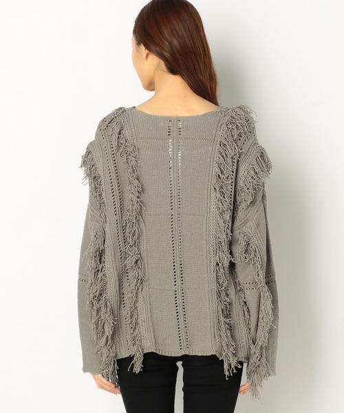 Another Edition（アナザーエディション）の「フリンジアイレットニット/AEBC C/フリンジアイレットニットＰＯ◆（ニット/セーター・レディース・オフホワイト/オリーブ・FREE）」の9枚目の写真