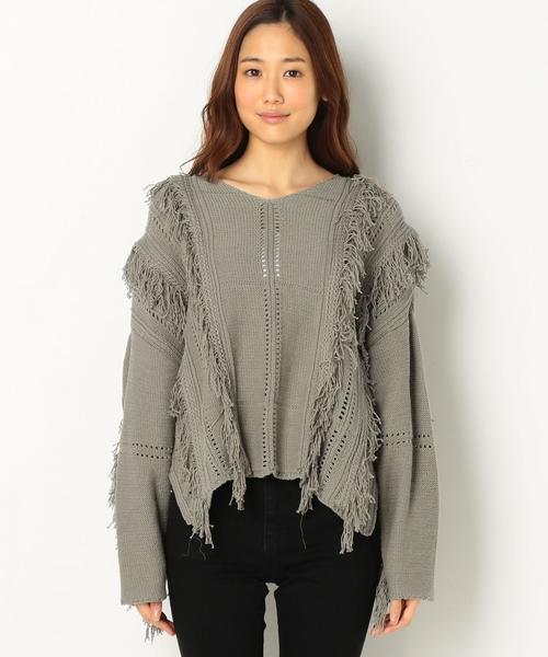 Another Edition（アナザーエディション）の「フリンジアイレットニット/AEBC C/フリンジアイレットニットＰＯ◆（ニット/セーター・レディース・オフホワイト/オリーブ・FREE）」の8枚目の写真