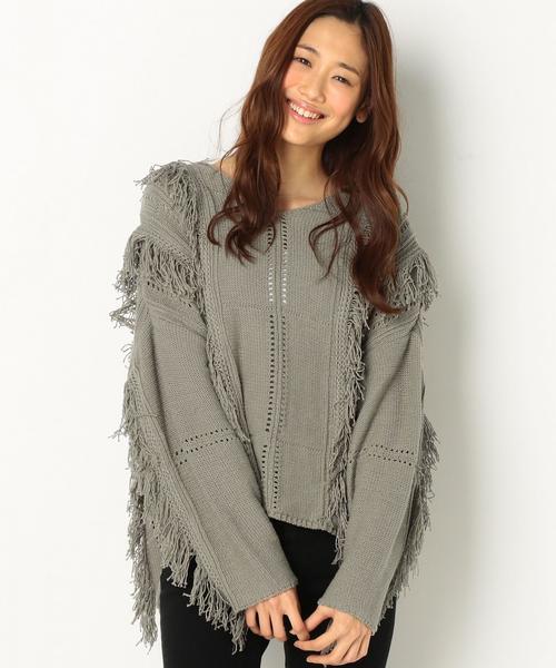 Another Edition（アナザーエディション）の「フリンジアイレットニット/AEBC C/フリンジアイレットニットＰＯ◆（ニット/セーター・レディース・オフホワイト/オリーブ・FREE）」の5枚目の写真