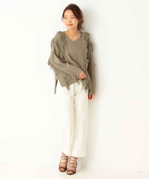 Another Edition（アナザーエディション）の「フリンジアイレットニット/AEBC C/フリンジアイレットニットＰＯ◆（ニット/セーター・レディース・オフホワイト/オリーブ・FREE）」の3枚目の写真