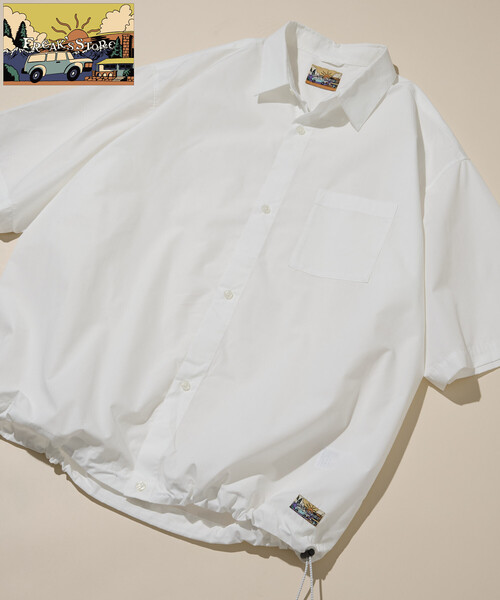 FREAK'S STORE(フリークスストア)の「【FREAK'S STORE for BEACH & FES】 タイプライター スピンドル レギュラーカラー ショートスリーブシャツ/裾ドローコード(シャツ/ブラウス・メンズ・ホワイト/ネイビー/イエロー/ブルー/サックスブルー・SMALL/MEDIUM/LARGE)」の2枚目の写真