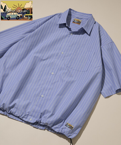 FREAK'S STORE(フリークスストア)の「【FREAK'S STORE for BEACH & FES】 タイプライター スピンドル レギュラーカラー ショートスリーブシャツ/裾ドローコード(シャツ/ブラウス・メンズ・ホワイト/ネイビー/イエロー/ブルー/サックスブルー・SMALL/MEDIUM/LARGE)」の1枚目の写真