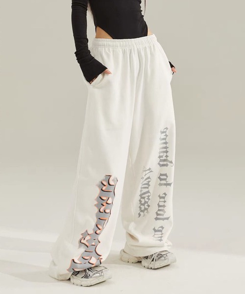 WESTSEA(ウエストシー)の「ワイドパンツ ルーズシルエット レディース ロゴプリント ストリート ドロスト 裾絞り(スウェットパンツ・レディース・ブラック/ホワイト・M/L)」の2枚目の写真