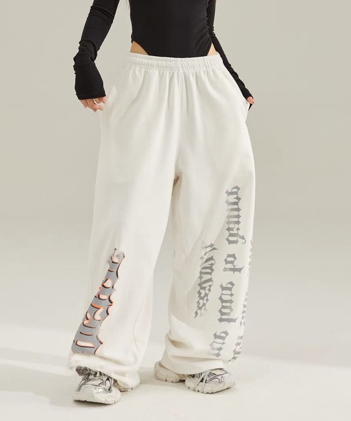 WESTSEA(ウエストシー)の「ワイドパンツ ルーズシルエット レディース ロゴプリント ストリート ドロスト 裾絞り(スウェットパンツ・レディース・ブラック/ホワイト・M/L)」の3枚目の写真