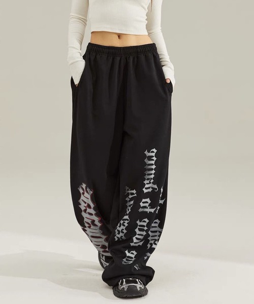 WESTSEA(ウエストシー)の「ワイドパンツ ルーズシルエット レディース ロゴプリント ストリート ドロスト 裾絞り(スウェットパンツ・レディース・ブラック/ホワイト・M/L)」の10枚目の写真