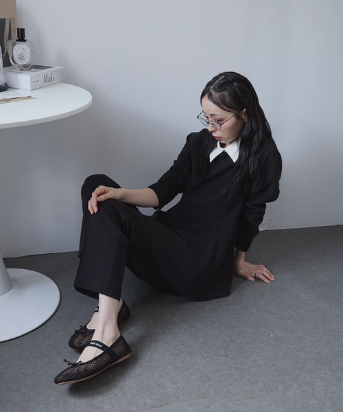 Doula Doula(ドゥーラドゥーラ)の「【セットアップ】2way 襟取り外し可能 ペプラムトップス&タックパンツ(セットアップ・レディース・ブラック/モカ/ダークブルー・L/M)」の15枚目の写真