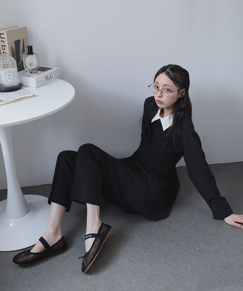 Doula Doula(ドゥーラドゥーラ)の「【セットアップ】2way 襟取り外し可能 ペプラムトップス&タックパンツ(セットアップ・レディース・ブラック/モカ/ダークブルー・L/M)」の16枚目の写真