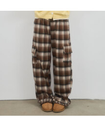 CHECK FRILL POCKET PANTS_BROWN