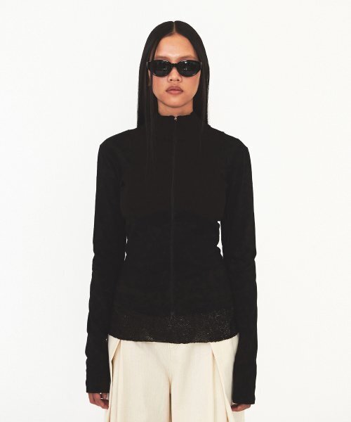 DIAGONAL(ダイアゴナル)の「BUSTIER RIBBED ZIP UP (black)(Tシャツ/カットソー・レディース・その他・FREE)」の1枚目の写真