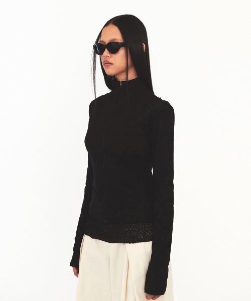 DIAGONAL(ダイアゴナル)の「BUSTIER RIBBED ZIP UP (black)(Tシャツ/カットソー・レディース・その他・FREE)」の2枚目の写真