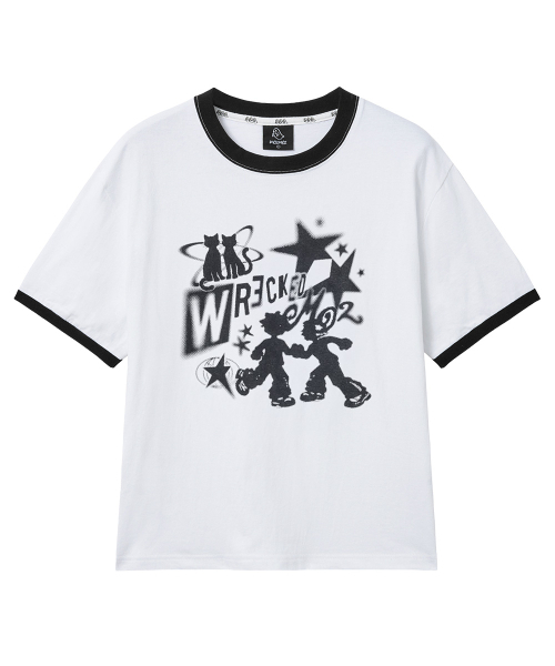 MOZMOZ(モズモズ)の「ウィキッドグラフィックリンガーTシャツホワイト(Tシャツ/カットソー・レディース・その他・3/2/1)」の1枚目の写真
