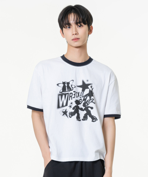 MOZMOZ(モズモズ)の「ウィキッドグラフィックリンガーTシャツホワイト(Tシャツ/カットソー・レディース・その他・3/2/1)」の2枚目の写真